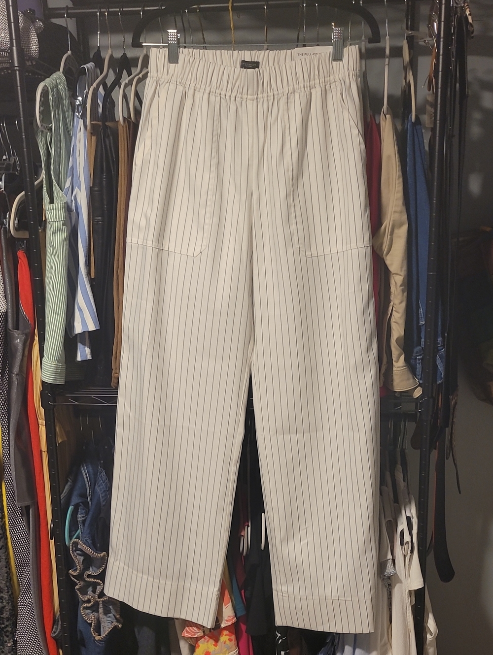 Ann Taylor Cream Pinstripe Wide-Leg Trousers